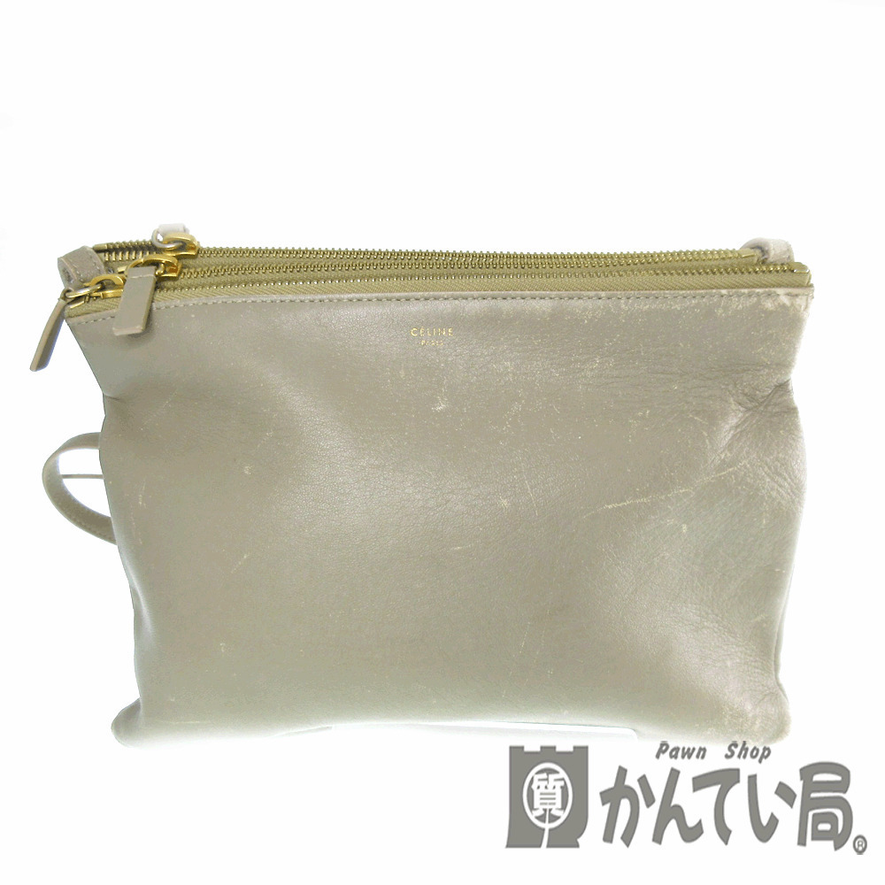 CELINE Trio Bag Leather Gray Autumn Winter Handbag